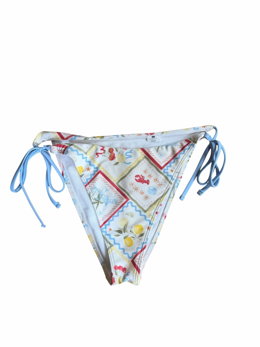 Abercrombie & Fitch Blue Tie-Side Swim Bottom with Fruit & Lobster Print Medium